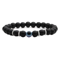 8mm schwarzes Lava- und Tigeraugen-Perlenarmband mit blauem Evil Eye Anhänger - Matte Stein Böser Blick