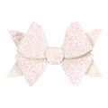 Detailed view of a white glitter bow hair clip with sparkling texture and sequin fabric - Glitter White