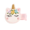 Pink glitter unicorn hair clip with floral embroidery and golden horn for girls - Embroidery Unicorn