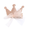 Sparkly glitter crown hair clip with a large white mesh bow for girls hair accessories - Glitter Crown