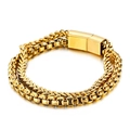 Pulsera de doble capa en acero inoxidable dorado con cadena de caja y cierre magnético - Dorado (KB139647-KFC)