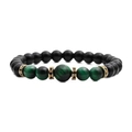 Perlenarmband aus grünem Tigerauge und schwarzer Lava mit goldener Zirkonia-Perle - Grün Tigerauge & Mattstein