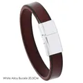 Bracelet en cuir marron avec fermoir magnétique en alliage argenté de style vintage - 20.5CM / Fermoir en Alliage Argenté