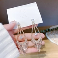 Eleganti orecchini nappa in argento S925 dorati con zirconi bianchi e frange lunghe - Frangia a Triangolo con Diamante Quadrato Oro (E0064 Oro)