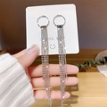Eleganti orecchini a nappa lunga in argento con strass bianchi brillanti sul cartone - Lunga Frangia a Gradini in Strass Argento (E0068 Argento)