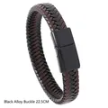 Bracciale in pelle intrecciata nero e marrone scuro con chiusura in lega nera da 22,5 cm - 22.5CM / Chiusura in Lega Nera