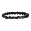 Matte black stone beads and hematite beaded bracelet with sparkling crystal spacers - Black