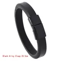 Minimalist black leather bracelet for men with black alloy magnetic clasp 20.5cm - Black Alloy Buckle 20.5CM