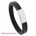 Minimalist black leather bracelet with silver alloy magnetic clasp measuring 22.5 cm - Silver Alloy Buckle 22.5CM