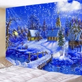 Tapiz decorativo de pueblo de invierno con cabañas y bosque para decoración de dormitorio - 150x130cm / Iglesia de Pueblo Nevado
