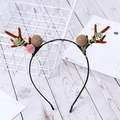 Christmas headband with brown antlers, gold glitter balls and red berries on white wood - Gold Balls with Red Berries / 25#