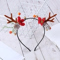 Christmas deer antler headband with red flowers, pinecones and festive berries - Red Flower Pinecone Berry Style / 24#