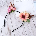 Fashionable Christmas antler headband featuring pink flowers and berries on a wooden base - Pink Orange Flowers with White Berries / 26#