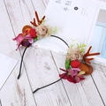 Christmas reindeer antler headband with red berries and floral details on wood table - Red Pink Flowers with Burlap Flower / 28#