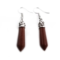 Brown goldstone hexagonal prism drop earrings with silver filigree caps and ear hooks - Gold Sandstone