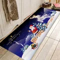 Navy blue flannel Christmas runner rug with Santa Claus and reindeer for festive home decor - 40x60cm / Pattern 2-Santa Claus & Reindeer