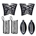 6-piece black plastic banana hair clip set including fishtail combs and hair claw clips - Set 10 (120g)