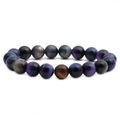 Starry sky tiger eye stone beaded bracelet for men with deep blue and purple silk luster - 10mm Starry Tiger Eye + One 10mm Yellow Tiger Eye