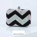 Chic black and white zigzag sequined evening clutch bag with silver metal frame - Black & White Iridescent