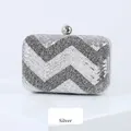 Silver sequin clutch bag with chevron pattern and metal bead clasp for parties - Silver