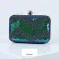 Sparkly green sequin evening clutch bag with V-pattern and silver spherical clasp - Blue-Green Iridescent