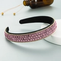 Roze strass hoofdband met gouden kristallen en zwarte fluwelen voering voor haarstyling - Roze