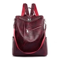Red-brown PU leather backpack for women with geometric patterns and V-shaped rivets - Burgundy