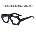 Irregular black geometric glasses frame with clear lenses and golden dot details - Black Frame Clear Lenses
