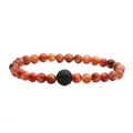 Tiger eye and volcanic stone beaded elastic bracelet for men with brown and black beads - 6mm Tiger Eye + 10mm Lava Stone