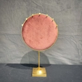 Pink velvet and gold metal jewelry display stand for earrings and necklaces - Round Screen
