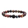 Herrenarmband aus Tigerauge und schwarzem Lavastein auf weißem Hintergrund - 8mm Perlen + 10mm Lavastein