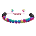 Bracciale con perle sfaccettate arcobaleno, pietra lavica e cordino rosa regolabile - Pietra Lavica e Pietre Sfaccettate Colorate