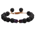 Men's lava stone arrow beaded bracelet with adjustable brown cord and iridescent beads - Volcano Stone + Colorful Arrow