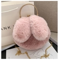 Pink faux fur bunny ear handbag with gold kiss-lock frame and chain strap - Pink