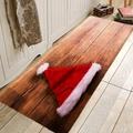 Christmas flannel absorbent floor mat with dark wood grain print and festive red hat - 40x60cm / Style 1