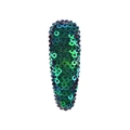 Detailed macro view of handmade green sequined hair clip with elegant lace mesh edge - Green