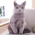 Realistic 3D grey tabby cat plush pillow sitting on a chair in a cozy home setting - Gray Cat