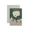 Green vintage 3D Christmas card with gold foil text and a grey envelope set - Hollow Skiing