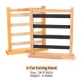 Wooden 4-tier earring display stand in natural finish with black and beige crossbars - 4-Tier Earring Stand / Dark Gray