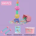 Educational 500-piece snowflake building blocks set with wheels and pink storage box - Medium 3cm Macaron Colors 500 Pcs With Storage Box & Wheels