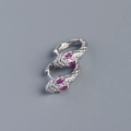 S925 sterling silver snake hoop earrings with red gemstone eyes and scale texture - Silver (Rose Red Zirconia Eye)