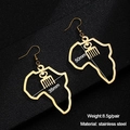 Detail showing 35mm by 50mm dimensions and 8.5g weight of gold African map earrings - Style 3 Duafe Comb Symbol / Gold
