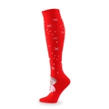 Red Christmas compression socks with white snowflake patterns and snowman graphic - Red Base Snowman