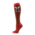 Chaussettes de compression de Noël avec motif de renne marron et détails rouges - S/M / Renne de Couleur Unie