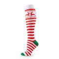 Détail de chaussettes de compression de Noël à rayures rouges et blanches avec rennes - S/M / Renne de Noël