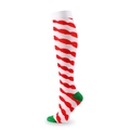Knee-high Christmas compression socks with red white waves and green accents - Red Stripes with Green Heel