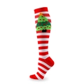 Christmas compression socks with red and white stripes and a knitted tree design - Striped Christmas Tree