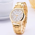 Geneva women's quartz watch with gold metal band, Roman numerals and white dial - Gold Color White