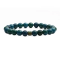 Color-changing mood bead bracelet with blue-green natural stones and dark cylindrical accent - Chrysocolla