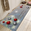 Grey Christmas flannel kitchen mat with Merry Christmas text and festive ball patterns - 40x60cm / Grey Snowflake Greeting